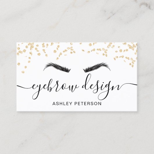 Gold glitter confetti zwarte witte wenkbrauw visitekaartje (Voorkant)