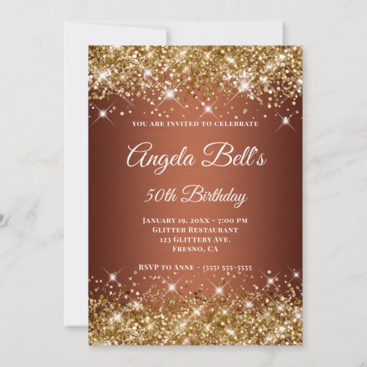 Gold Glitter Copper Ombre Fancy Monogram Kaart (Voorkant)