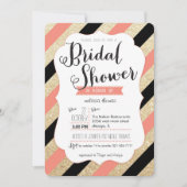 Gold Glitter & Coral Stripes Vrijgezellenfeest Inv Kaart (Voorkant)