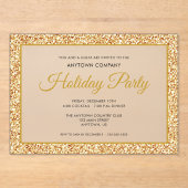 Gold Glitter Corporate Holiday Party Frosted Acryl Uitnodigingen (Voorkant)