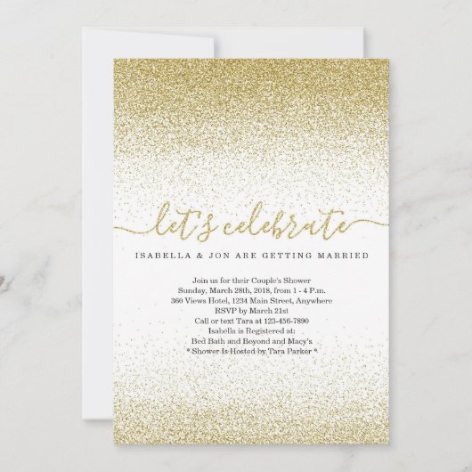 Gold Glitter Couple's Wedding Shower Uitnodiging (Voorkant)