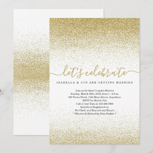 Gold Glitter Couple's Wedding Shower Uitnodiging (Voorkant / Achterkant)