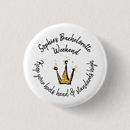 Gold Glitter Crown Bachelorette Weekendfeest Ronde Button 3,2 Cm
