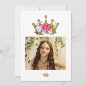 Gold Glitter Crown Floral Foto Sweet 16 Party Kaart (Achterkant)