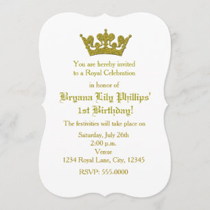 Gold Glitter Crown Princess Birthday Invitation Kaart
