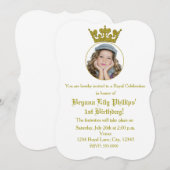 Gold Glitter Crown Royal Birthday Fotouitnodiging Kaart (Voorkant / Achterkant)