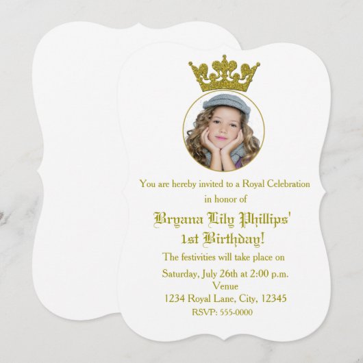 Gold Glitter Crown Royal Birthday Fotouitnodiging Kaart (Voorkant / Achterkant)