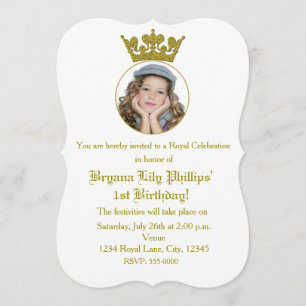 Gold Glitter Crown Royal Birthday Photo Invitation Kaart
