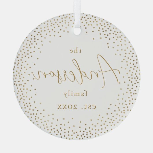 Gold Glitter Custom Family Name Script - Kerstmis Glas Ornament (Achterkant)