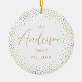 Gold Glitter Custom Family Name Script - Kerstmis Keramisch Ornament (Voorkant)
