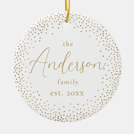Gold Glitter Custom Family Name Script - Kerstmis Keramisch Ornament (Voorkant)