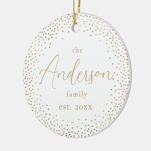 Gold Glitter Custom Family Name Script - Kerstmis Keramisch Ornament (Links)