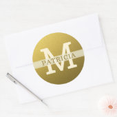 Gold Glitter Custom Name Monogram Initiaal Ronde Sticker (Envelop)