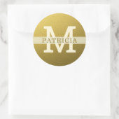 Gold Glitter Custom Name Monogram Initiaal Ronde Sticker (Tas)