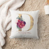 Gold Glitter D Monogram Floral Burgundy Red Kussen (Deken)
