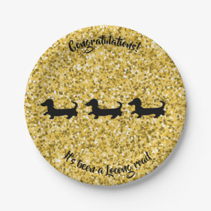 Gold Glitter Dachshund Bord Gefeliciteerd