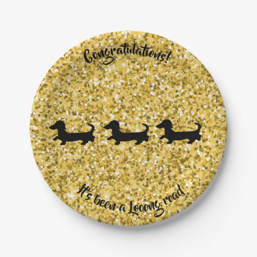 Gold Glitter Dachshund Bord Gefeliciteerd (Voorkant)