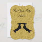Gold Glitter Dachshund - Uitnodiging nieuwjaarsfee (Voorkant)