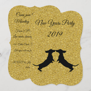 Gold Glitter Dachshund - Uitnodiging nieuwjaarsfee