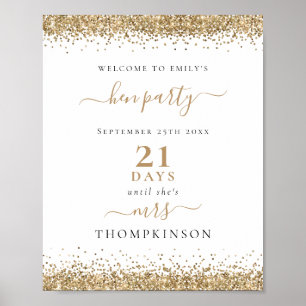 Gold Glitter Dagen tot Mrs Name Welcome Hen Party Poster