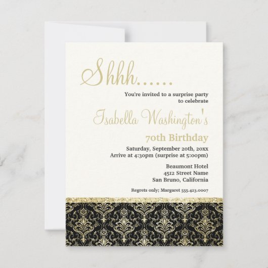 Gold Glitter Damask 70e Surprise Birthday Party Kaart (Voorkant)
