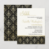 Gold Glitter Damask 70e Surprise Birthday Party Kaart (Voorkant / Achterkant)