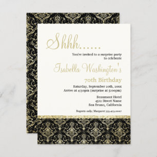 Gold Glitter Damask 70e Surprise Birthday Party Kaart