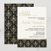 Gold Glitter Damask 70e Surprise Birthday Party Kaart (Voorkant / Achterkant)