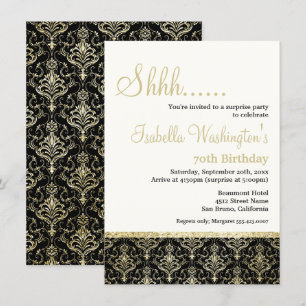 Gold Glitter Damask 70e Surprise Birthday Party Kaart