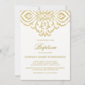 Gold Glitter Damask Doop uitnodiging (Voorkant)