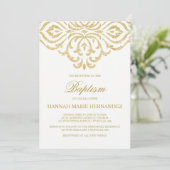 Gold Glitter Damask Doop uitnodiging (Staand voorkant)