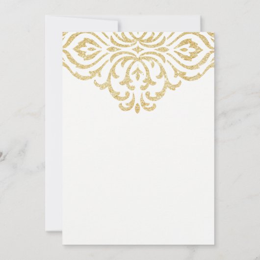Gold Glitter Damask Doop uitnodiging (Achterkant)
