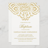 Gold Glitter Damask Doop uitnodiging (Voorkant / Achterkant)