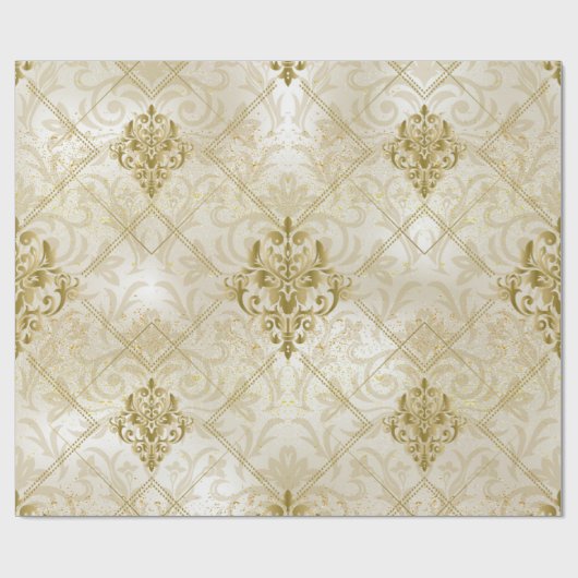 Gold Glitter Damask kerstfeestdag Cadeaupapier (Vlak)