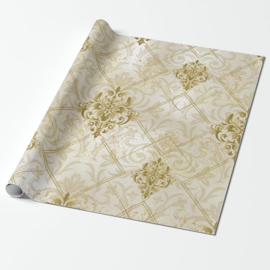 Gold Glitter Damask kerstfeestdag Cadeaupapier (Uitgerold)