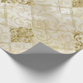 Gold Glitter Damask kerstfeestdag Cadeaupapier (Hoek)