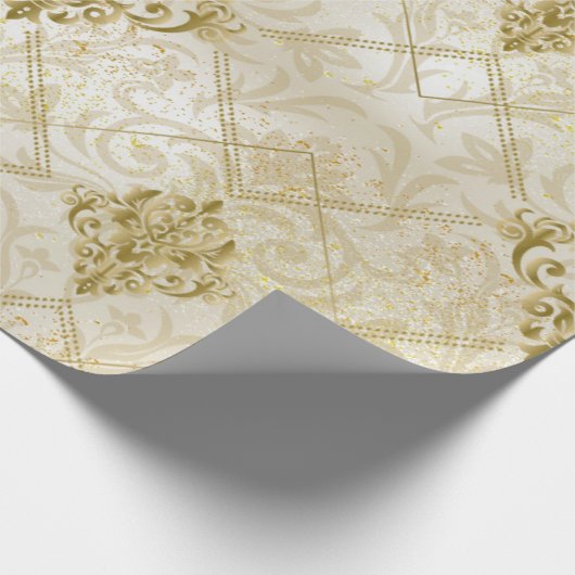 Gold Glitter Damask kerstfeestdag Cadeaupapier (Hoek)