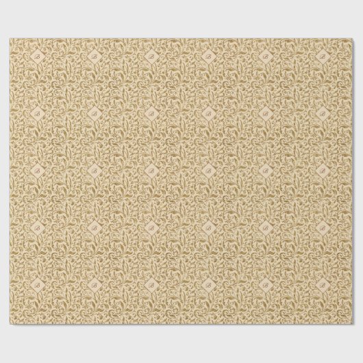 Gold Glitter Damask Pattern Monogramed Kerstmis Cadeaupapier (Vlak)