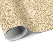 Gold Glitter Damask Pattern Monogramed Kerstmis Cadeaupapier (Rol Hoek)
