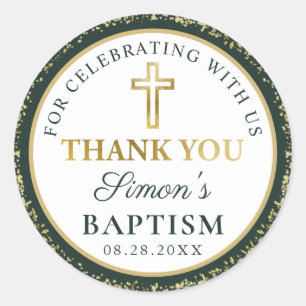 Gold Glitter Dark Green Baptisme Hartelijk dank Ronde Sticker