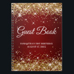 Gold Glitter Dark Red 21st Birthday Guestbook Notitieboek<br><div class="desc">Creëer je eigen gastenboek voor haar 21ste verjaardagsfeest in dit lege notitieboek. Meisjes faux sparkly,  goudglitter op de boven- en onderrand,  over een ondoorzichtige en donkerrode gradiënt of een ondoorzichtige achtergrond. U kunt de doopvontstijl en grootte aanpassen zoals nodig.</div>