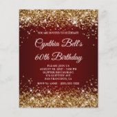 Gold Glitter Dark Red Ombre 60th Birthday Invite Flyer (Voorkant)