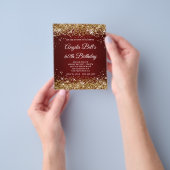 Gold Glitter Dark Red Ombre 60th Birthday Invite Flyer (Hand)