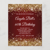 Gold Glitter Dark Red Ombre 60th Birthday Invite Flyer