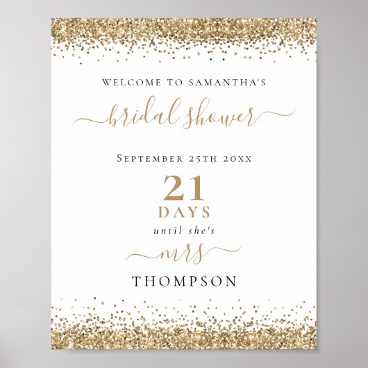 Gold Glitter Days to Wedding Welcome Vrijgezellenf Poster (Voorkant)