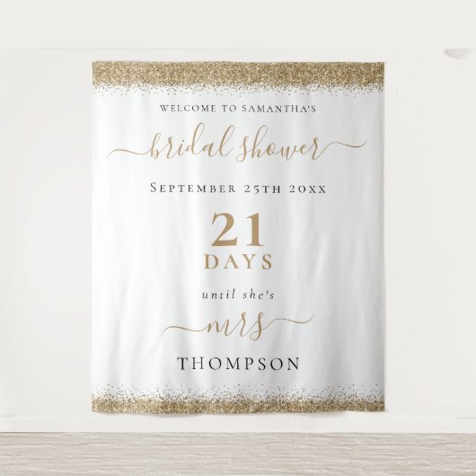 Gold Glitter Days to Wedding Welcome Vrijgezellenf Wandkleed (Voorkant)