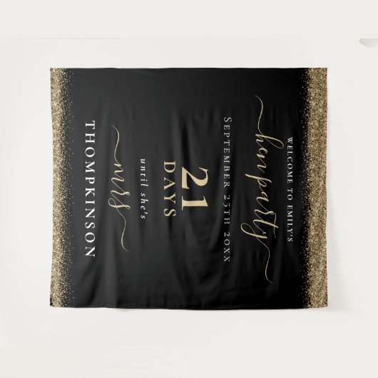 Gold Glitter Days Weduwschap Welkom Hen Party Blac Wandkleed (Voorkant (horizontaal))