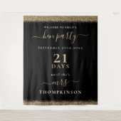 Gold Glitter Days Weduwschap Welkom Hen Party Blac Wandkleed (Voorkant)