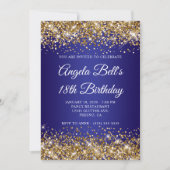 Gold Glitter Deep Blue Ombre 18th Birthday Kaart (Voorkant)