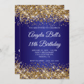 Gold Glitter Deep Blue Ombre 18th Birthday Kaart (Voorkant / Achterkant)